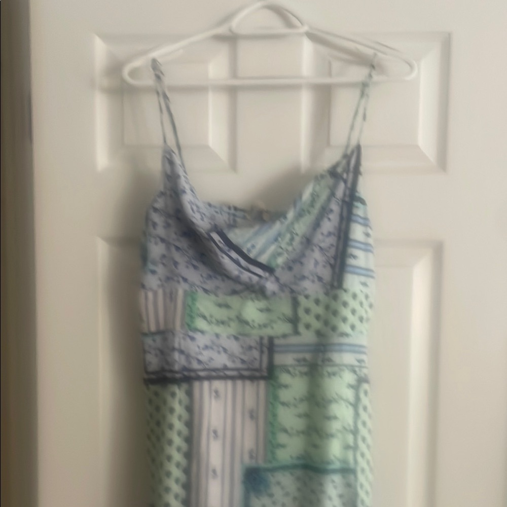 LOFT Patchwork Midi Dress - Blue and Green